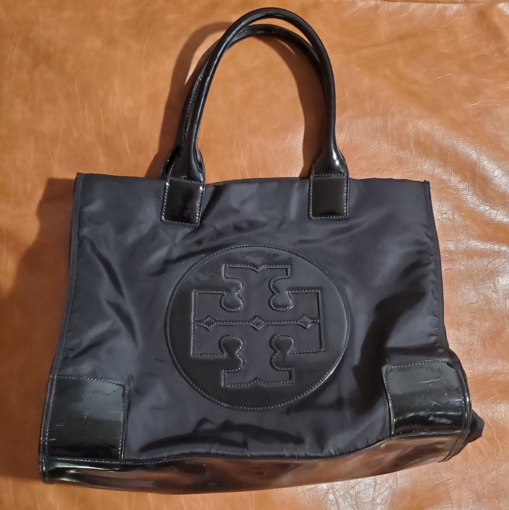 Tory Burch Black Ella Patent Nylon Tote